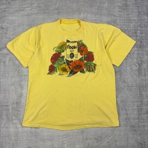 Coors Shirt Men Large Yellow Floral Vintage 80s Pocket Beer Beach Single Stitch